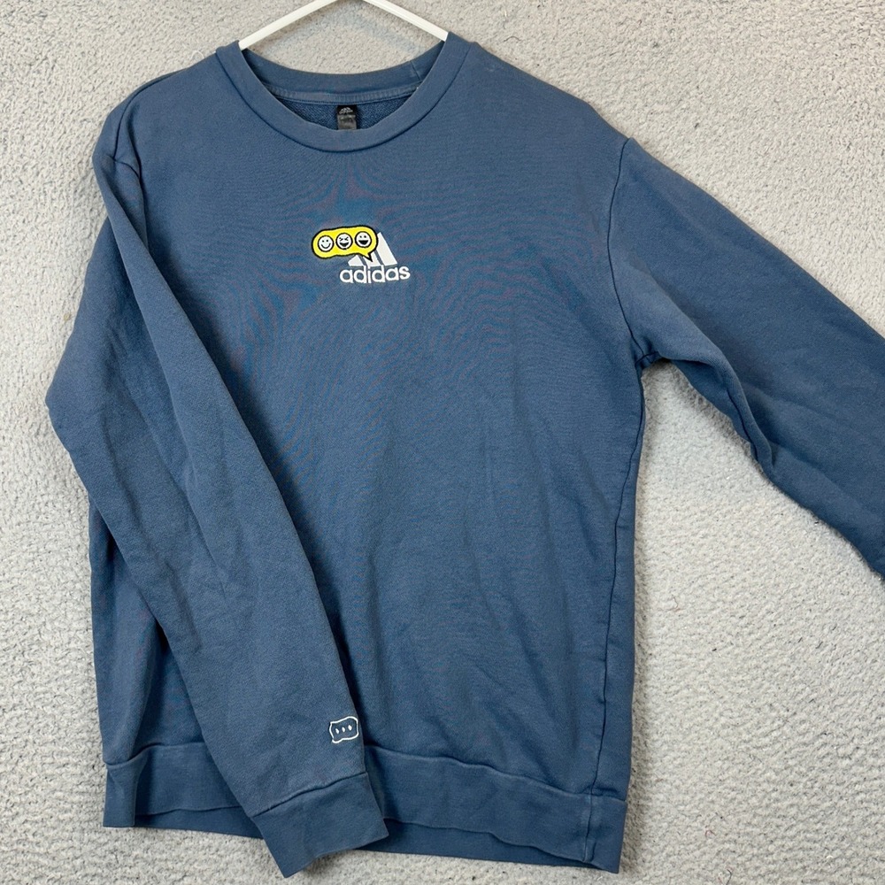 Adidas Sweatshirt Mens Small Crewneck Blue Graphic Print Crew Neck Pullover EUC